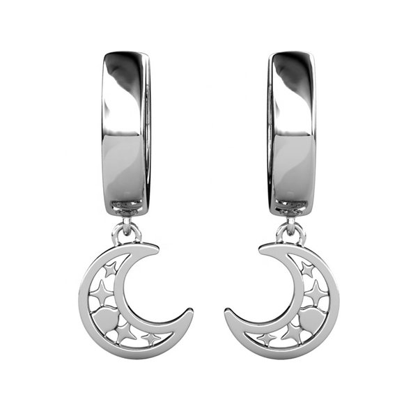 Crescent Moon Huggie Hoop Pendant Earrings Australian Crystals - Picture 7 of 8
